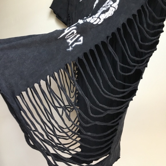 CONCERT BAND TEE SHIRT FRINGE Rat Baby Band punk shirt concert thrashed cutout - Picture 5 of 6